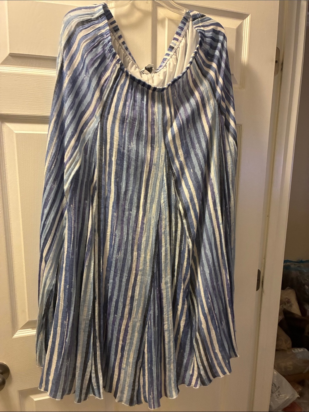 Plus size pull-on Blue & White Striped Flowy Sun skirt w/attached slip, coastal